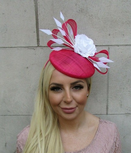 Cerise Pink White Rose Flower Feather 