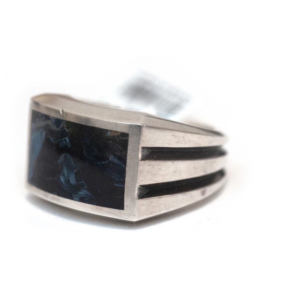 Anello Signet Bevelato Da Uomo Nuovo In Argento E Pietersite Taglia 10 AS IS - Immagine 3 di 4