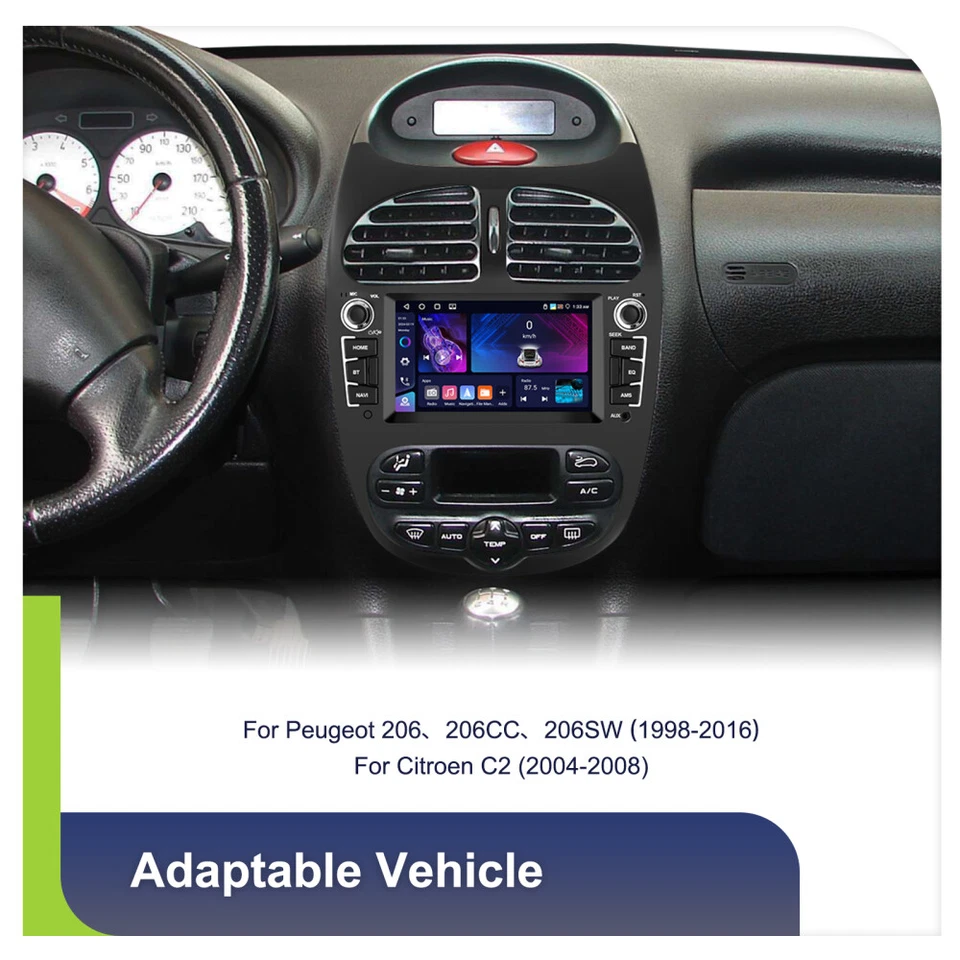 Für PEUGEOT 206 2001-2016 Carplay Android 13.0 Autoradio GPS Navi WIFI BT 4+64GB - Bild 2 von 4