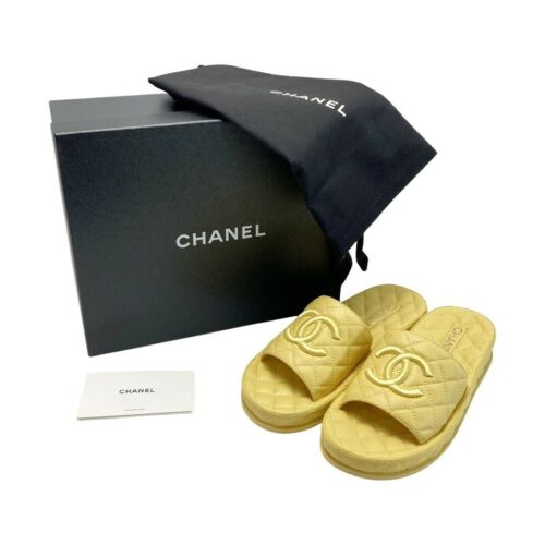 CHANEL G36901 MATELASSE Leather Sandals 39 Yellow Authentic Women Used