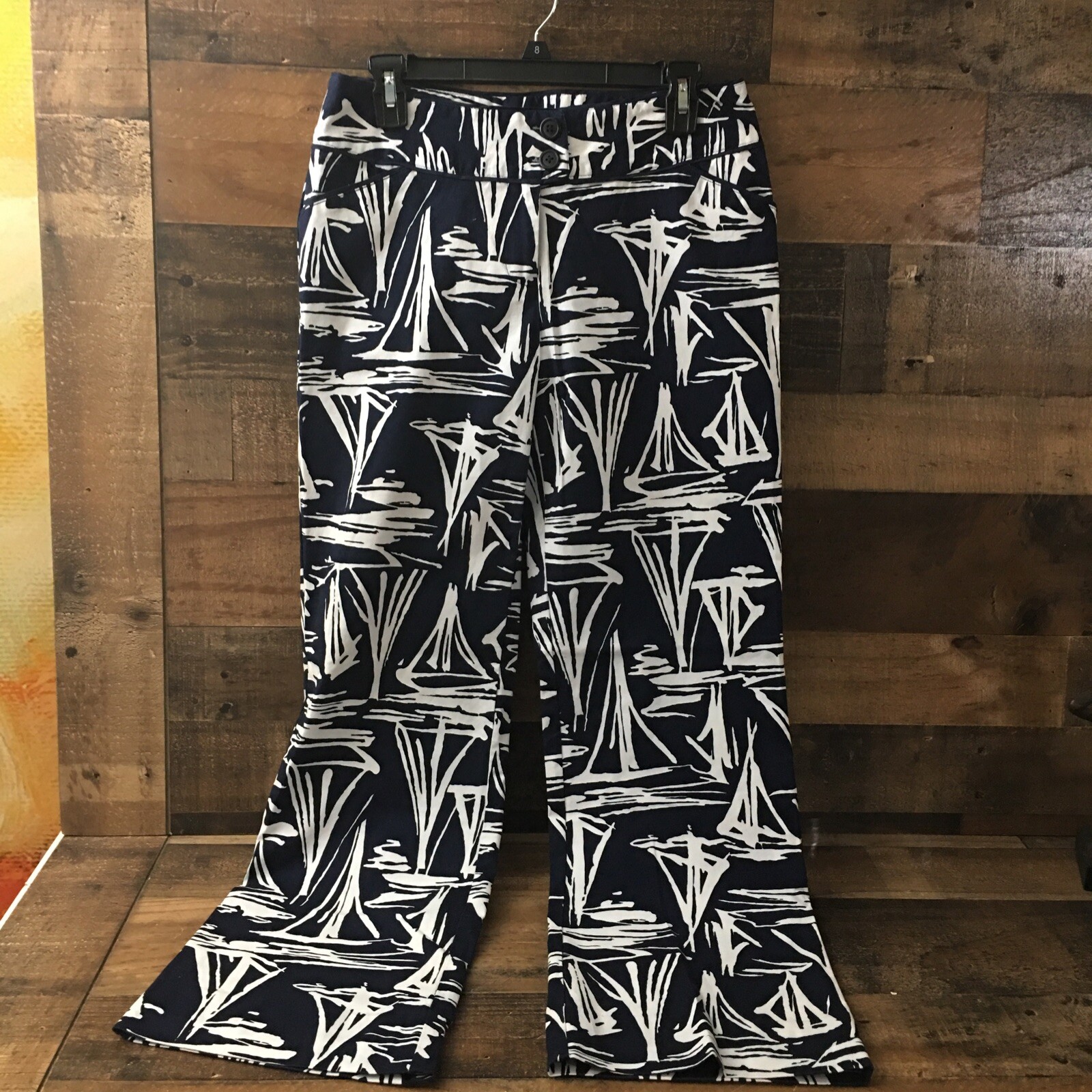 Pinky & Dianne Pants Women 8 Artsy Sailboat Beach Nautical Coastal Whimsy USA