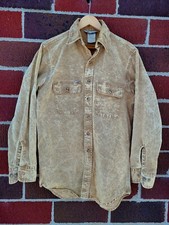 VTG Carhartt Union Made Tan Canvas Acid Wash Work Chore Shirt Rugged ASU Medium