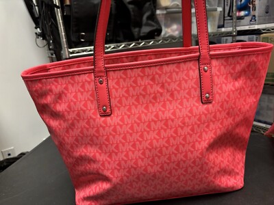 MICHAEL KORS Logo Carter PVC top zip large tote bag - Geranium/Pink
