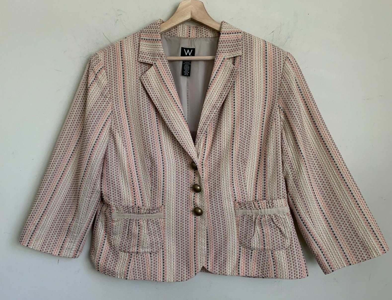 W/Work To Weekend Jacket Beige Multi Collared But… - image 1