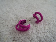 Fuchsia Pink Enamel Hoop Pierced Earrings C26