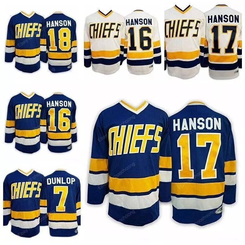 Reggie Hanson Brothers #16 #17 #18 Charlestown Chiefs Hockey Jersey Youth/Men