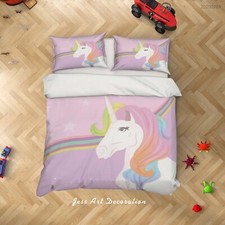 3D Unicorn Rainbow Cartoon Kids Quilt Cover Set Duvet Cover Bedding Pillowcases