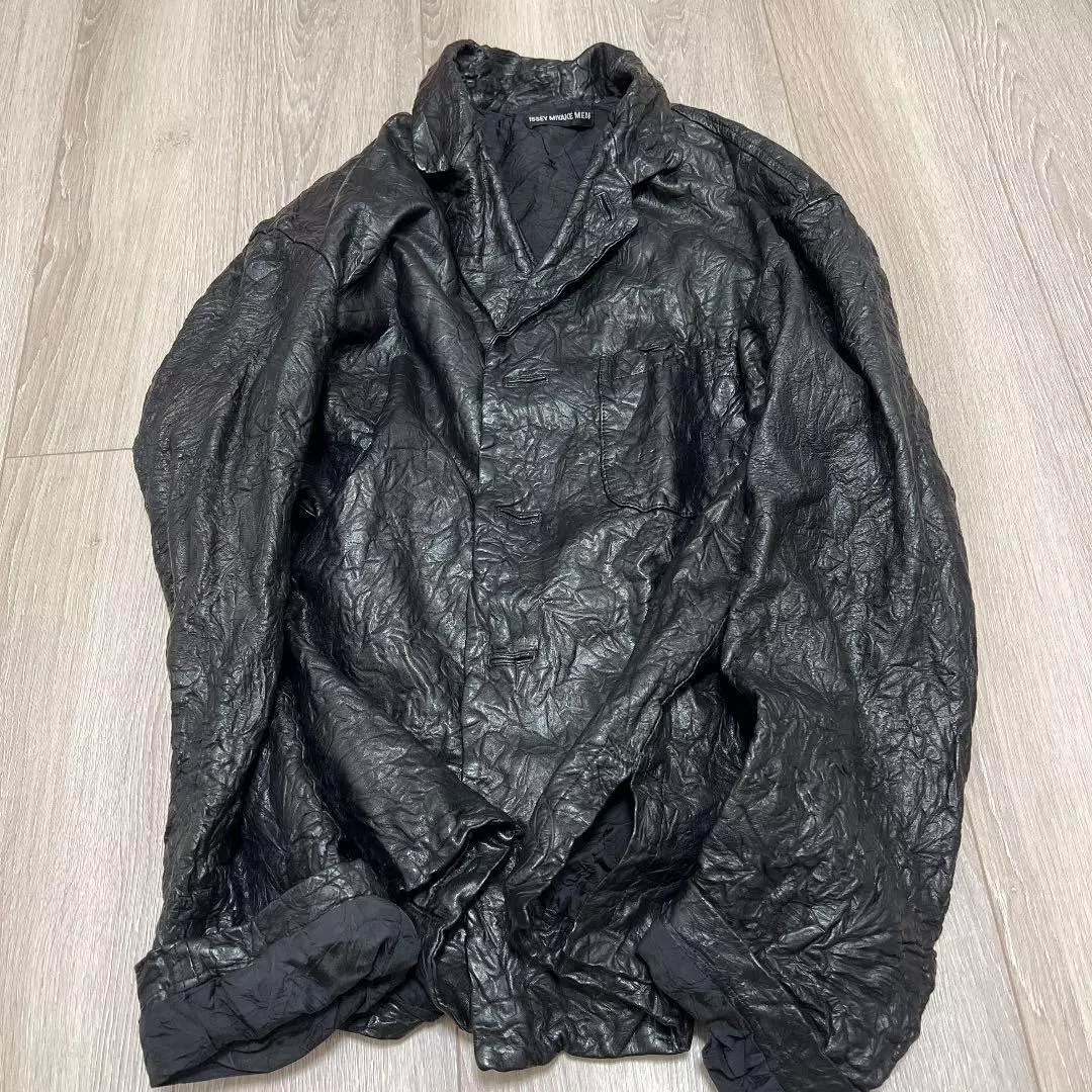 ISSEY MIYAKE Men Leather Jacket Size L CRASH PROCESSING Rare