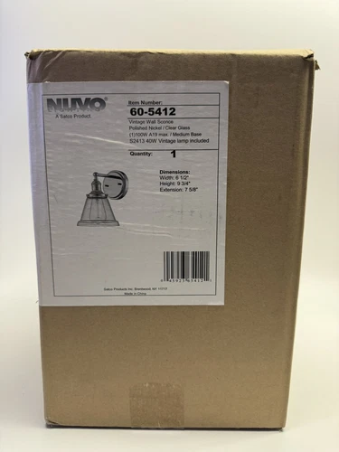 FACTORY SEALED Nuvo Lighting 60/5412 Vintage Wall Sconce Polished Nickel - Picture 2 of 4