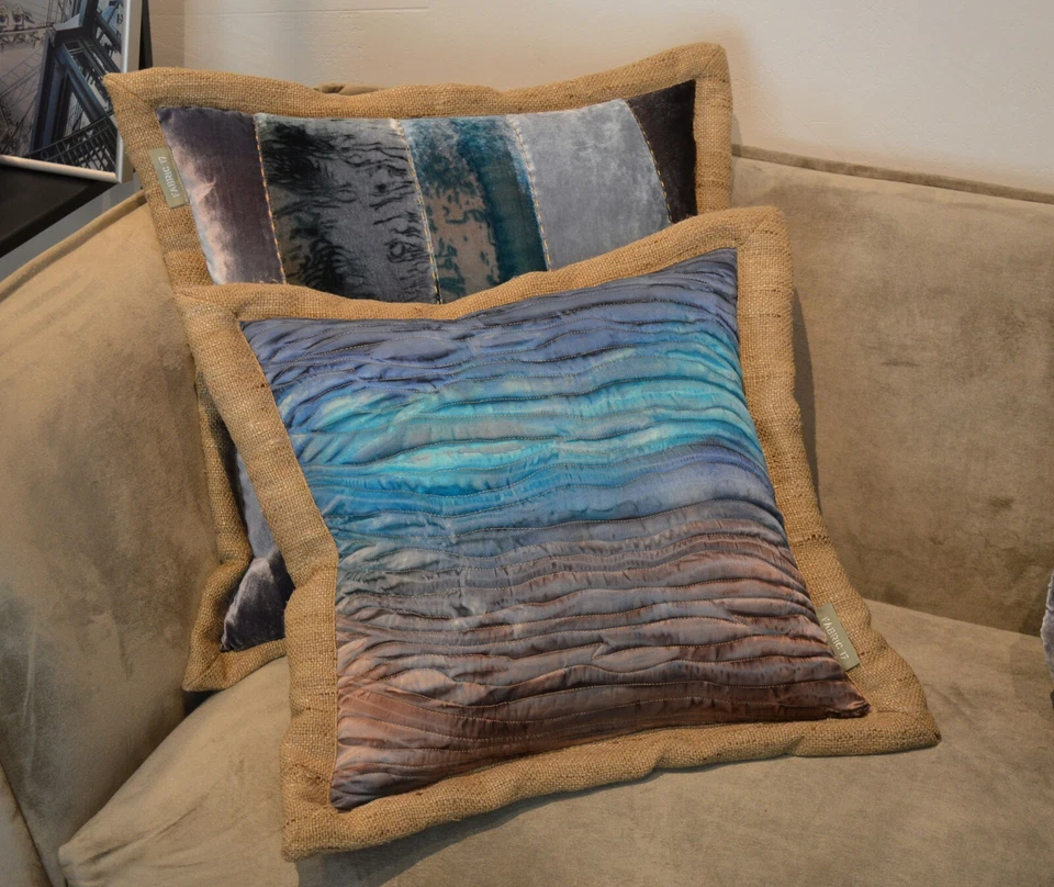 Fabric17 Silk Throw Pillow Cover 17", Hand Painted and Quilted Silk Cushion Case - Image 3 of 4