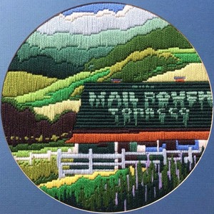 Mail Pouch Tobacco Barn Crewel Long Stitch On Backboard With Mat