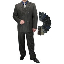 Luxurious Men's Regular-Fit DB Gangster Stripe Suit CHARCOAL GRAY  Socks, 299 