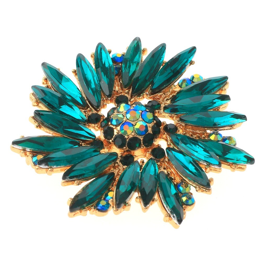 Gold-Tone Metal Crystal Floral Brooch P1256-ERM Elegant Statement Pin