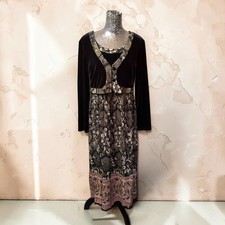 Vintage Carole Little Black Velvet Maxi Dress Size 12 Long Sleeve Boho Gothic