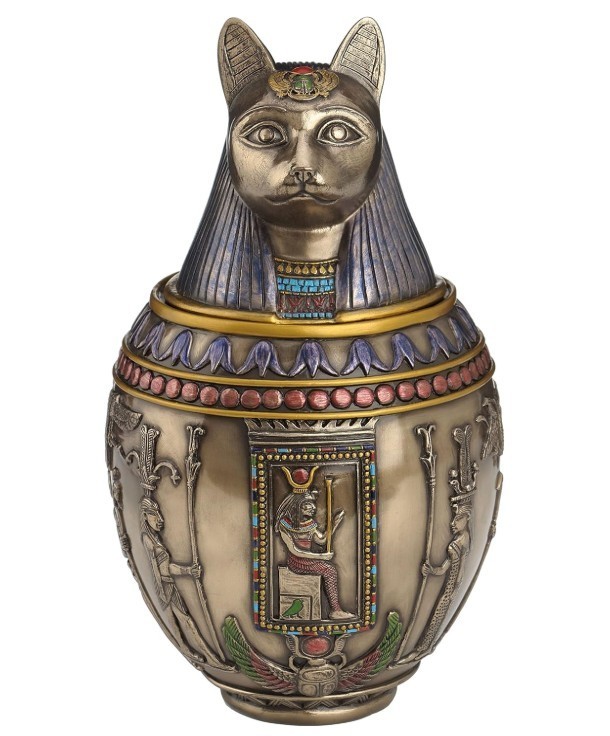 Rare Egyptian Bastet Cat Memorial Urn Canopic Jar