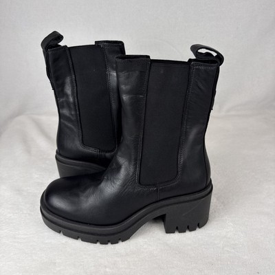 Selected Femme Chelsea Boot Womens EU SZ 40 Black Leather Chunky Platform Goth