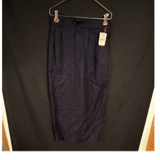 Vintage JG Hook Navy Wool Pleated Button skirt Solid Women 10 full length