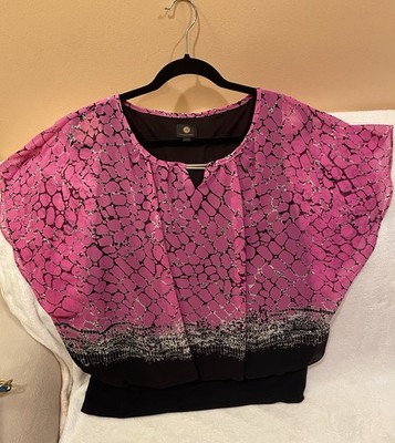 JM Collection Women's Pink Blouse Size L Short Sleeve Round Neck