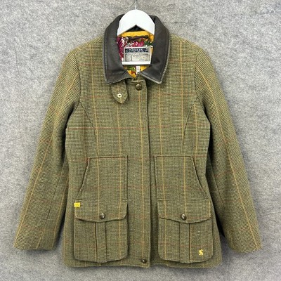Joules Sakko Damen UK 14 grün Feldmantel Tweed Fensterscheibe Karo Jagd Top