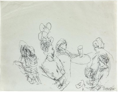 THERESA FERBER BERNSTEIN (1890-2002) SIGNED INK MODEL STUDY LADIES & DOG DRAWING