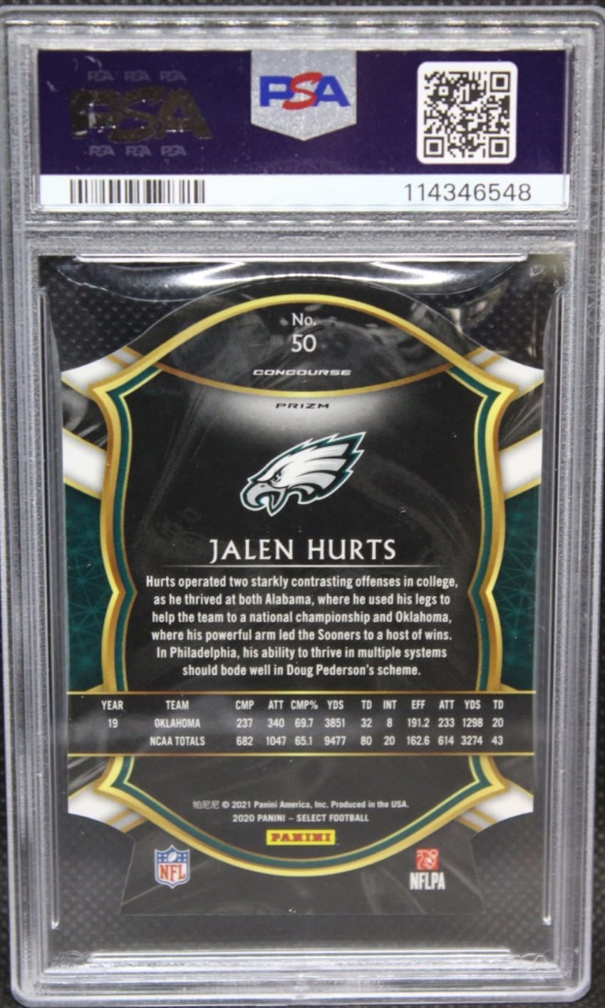 2020 Select Concourse Die-Cut Blue Prizm Jalen Hurts PSA 6 EX-MT Eagles #50 view 2