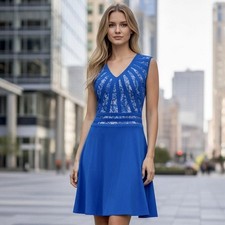 🌻NEW (w/tag) Adrianna Papell Blue Lace Sleeveless Fit & Flare Dress Size 8.