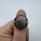 Vintage Sterling Silver 925 Oil Slick Marcasite Rhinestone Ring Size 7.25