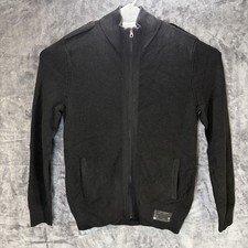 Express Men  s Black Full Zip Knit Sweater Jacket Large L Ribbed Mock Neck Casual