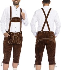 Lederhosen men leather Authentic German Octoberfest Outfit Short Kneebound Brown