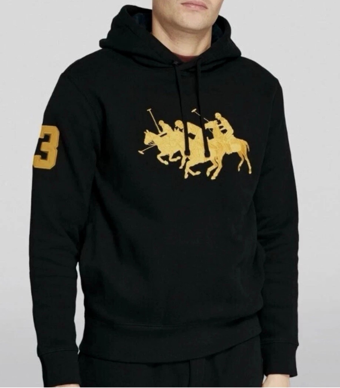 Felpa con cappuccio Polo RALPH LAUREN uomo B&T nera logo “TRIPLE PONY” “3” NUOVA CON ETICHETTE LT