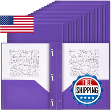 Yeaqee 30 Pcs Plastic Folders with Pockets and Prongs Plastic Folder 2 Pockets 3