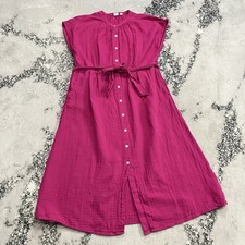GAP Pink Midi Dress Womens Size M Button Front Tie Waist Lightweight Summer