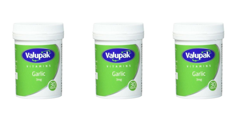 Valupak Garlic 3mg Vitamins - 90 Tablets (3 Packs of 30)