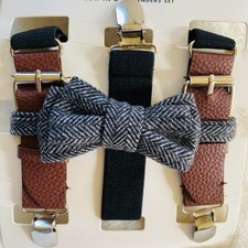 Toddler Suspenders  Bow Set Black and Grey Herringbone 3yr NEW Cat  Jack