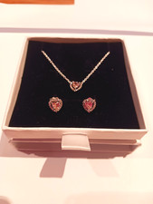 Pandora sterling silver pink love heart earring and necklace set