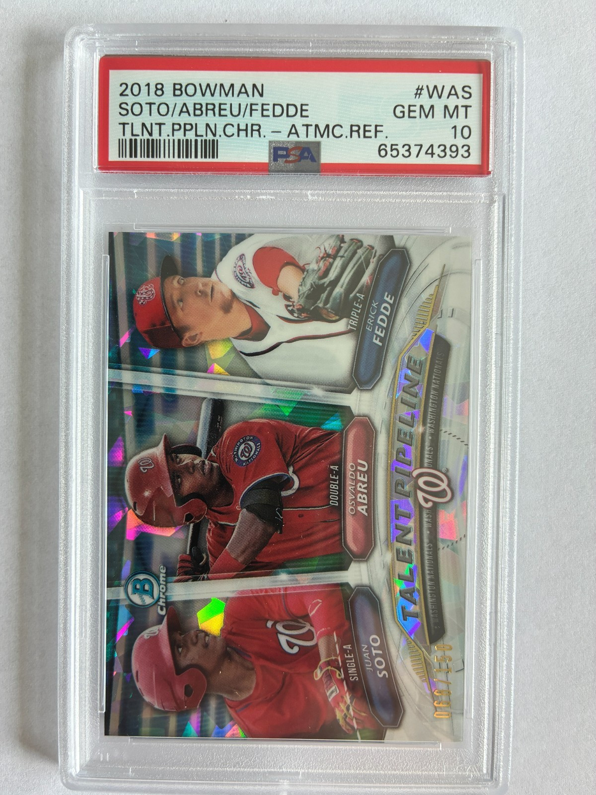 2018 Bowman Chrome JUAN SOTO RC Talent Pipeline "Atomic Refractor" #/150 PSA 10