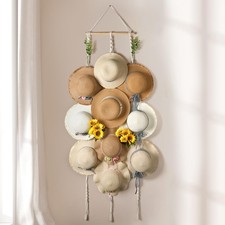 Macrame Hat Hangers for Wall Wide Brimmed Hat Holder Storage 10 Clips Hat Rac...