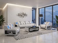 Sofa Set 3-Sitzer 2X Sessel Weiß Schwarz Led Wohnzimmer Couch Design *