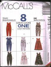 7313 Vintage McCalls Sewing Pattern Girls Jumpsuit Jumper Scarf UNCUT 1990s 6-8