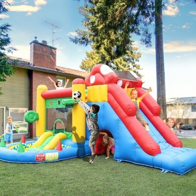 10 in 1 Inflatable Bounce House with Slide Ball Pit&Basketball for Kids Backyard