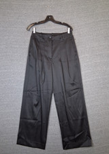Banana Republic Womens Pants 4 Black Satin Wide Leg Ultra High Rise Pleated Chic