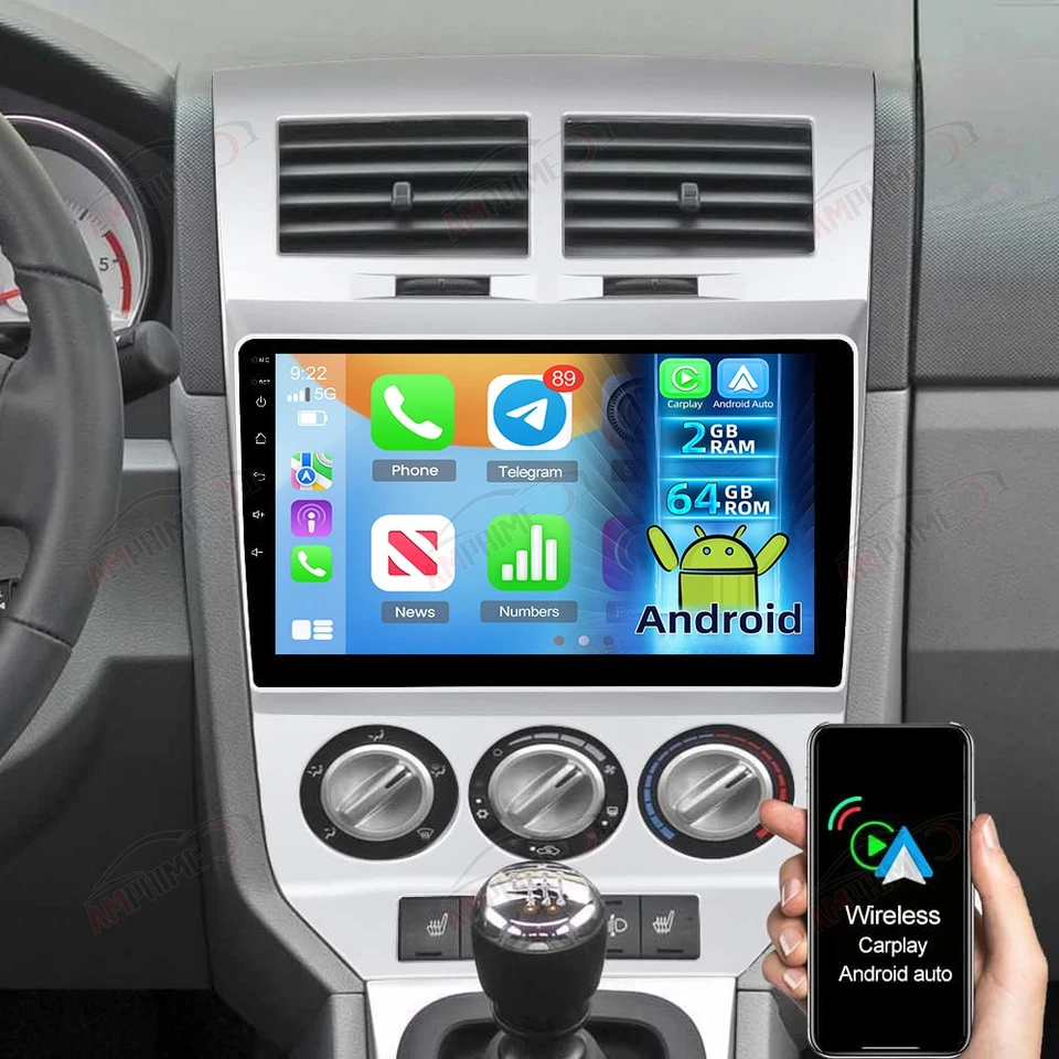 AMPRIME Autoradio 2+64GB Android 15 CarPlay GPS Navi BT WiFi per Dodge Caliber 2007-2009