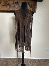 Brown Suede 1970s Long Fringe Western Vest One Size Boho Hippie Festival