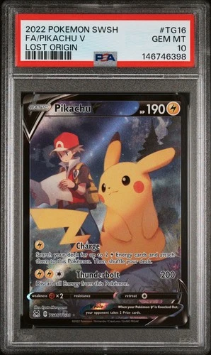 PSA 10 Pikachu V Lost Origin TG16/TG30 Holo Pokemon Card FA 2022