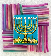 RARE VINTAGE CHILDREN'S MULTI-COLOR CHANUKA CANDLES - ORIGINAL BOX MENORA ISRAEL