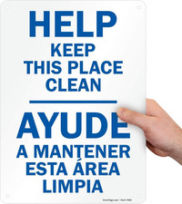 Smartsign - U9-1807-Np_10X14 "Help Keep This Place Clean" Bilingual Sign | 10" X