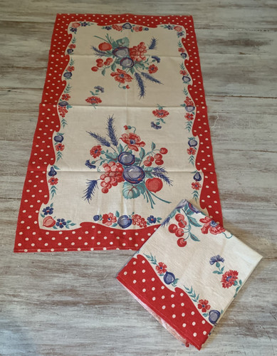 Vtg Startex Cotton Linen Kitchen Towels Fruit Floral Polka Dot Cottage Set(s) 2