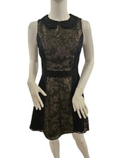 Monsoon Fusion Black Gold Lace Sleeveless Dress UK S/8 Occasion Party RRP £69