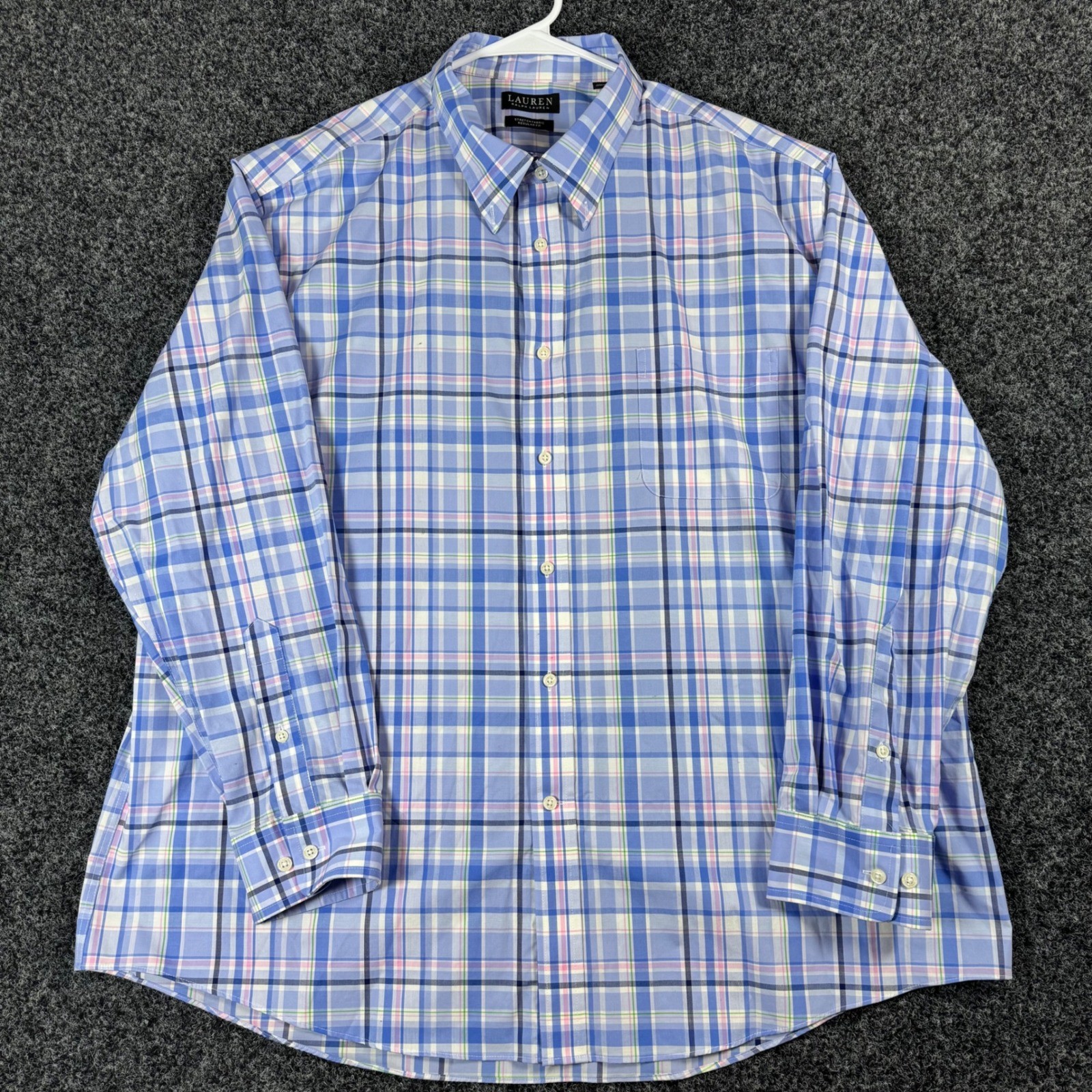 LAUREN Ralph Lauren Men's 2XL Blue Plaid Stretch Fabric Regular Fit Button Down