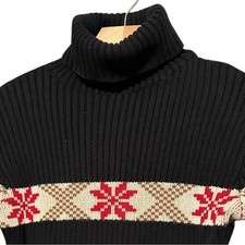 Ralph Lauren Polo Jean Co. S Black Red White Fair Isle Ribbed Turtleneck Sweater